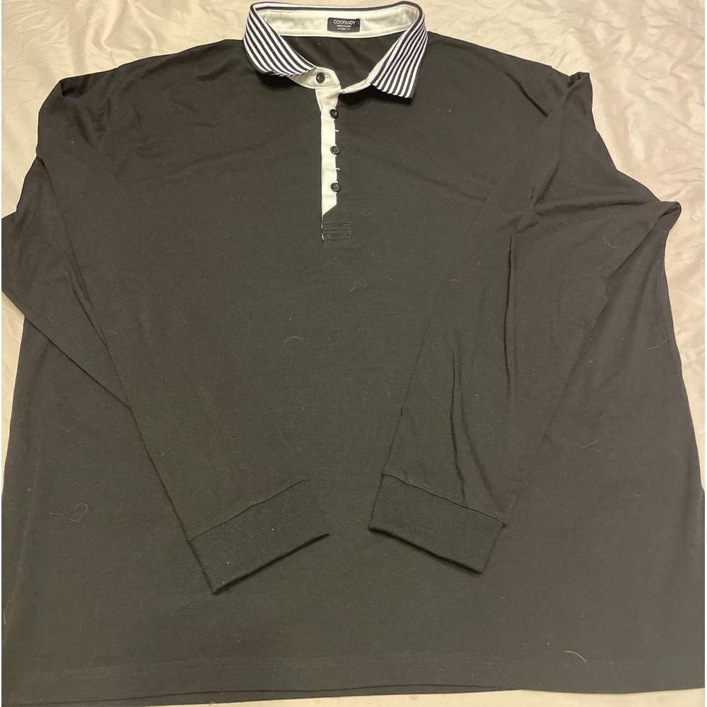 Coofandy Polo Men's XXL Long Sleeve‎ Black with Striped Collar Very Soft